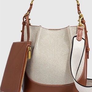 Zara Bucket Bag Crossbody Canvas faux leather in Beige and Brown color